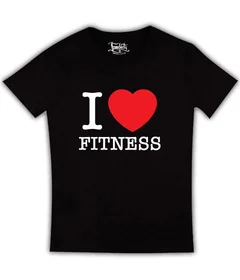 Прикольные футболки: I love fitness на черной